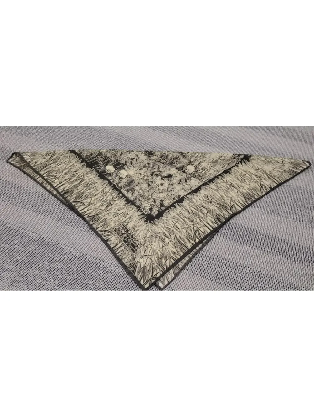 Vintage Scarf Bedford Stuyvesant WHEAT VICTORIAN EDWARDIAN Gray Tan Satin Poly